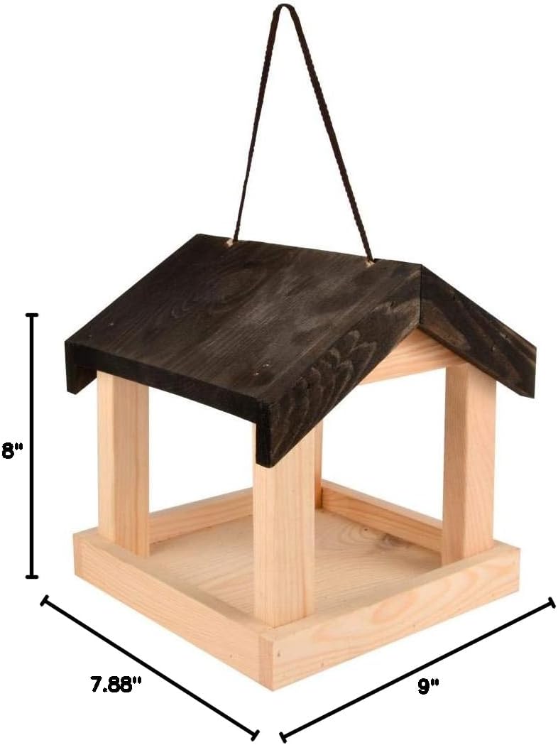 Esschert Design FB463 Hanging House-Shaped Wood Bird Feeder with Rope