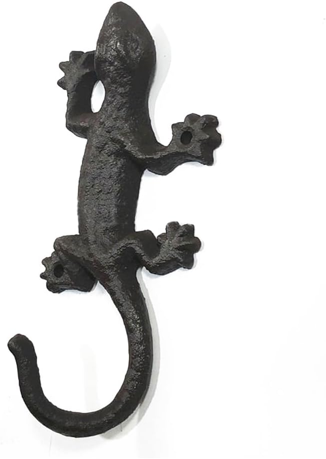 Novelty Iron Metal Gecko Hooks Coat Rack Wall Decor, Animal Lizard Garden Tool Wall Hooks Hanger Indoor Outdoor for Home Garden Yard Fence, Towel Hooks, Beach Towels, Keys Holder