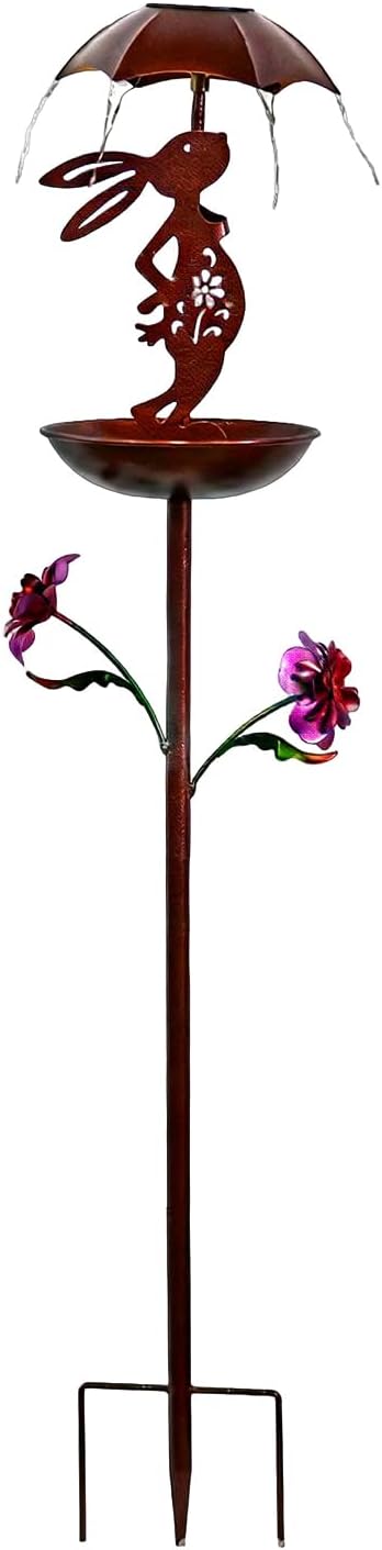 Outdoor Bird Feeder Solar, Rabbit Shape Birdfeeder Stakes, Lighted Yard Decoration with Durable Materials, Bunny Garden Accessory with Compact Design, Heat Resistant Metal Grid, Macaws Parrot