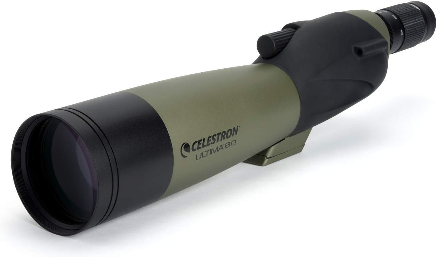 Celestron – Ultima 80 Straight Spotting Scope – 20-60x Zoom Eyepiece – Multi-Coated Optics for Bird Watching, Wildlife, Scenery and Hunting – Waterproof and Fogproof – Includes Soft Carrying Case