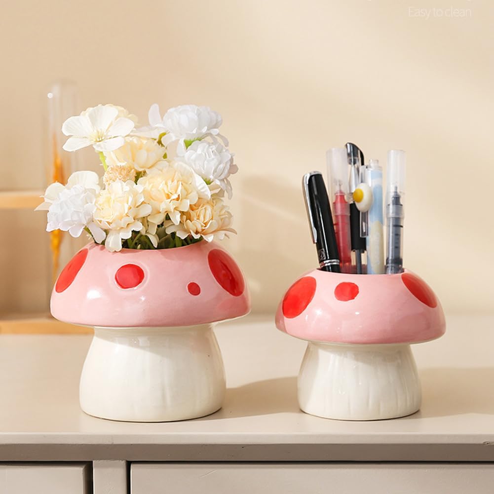 Small Ceramic Planters Succulent Plant Pots Cute Mushroom Shaped Planters,Flower Pots,Cactus Pots,Home Decor Garden Decor(Plants not Included),Pink1