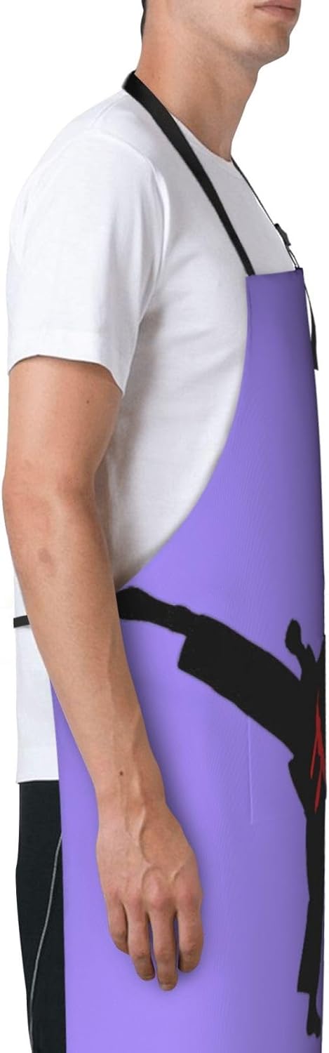 Karate Boy Vector Changeable Belt Color Print 28 x 33in Waterproof Apron with Pockets Fashionable Versatile Smock for Baking