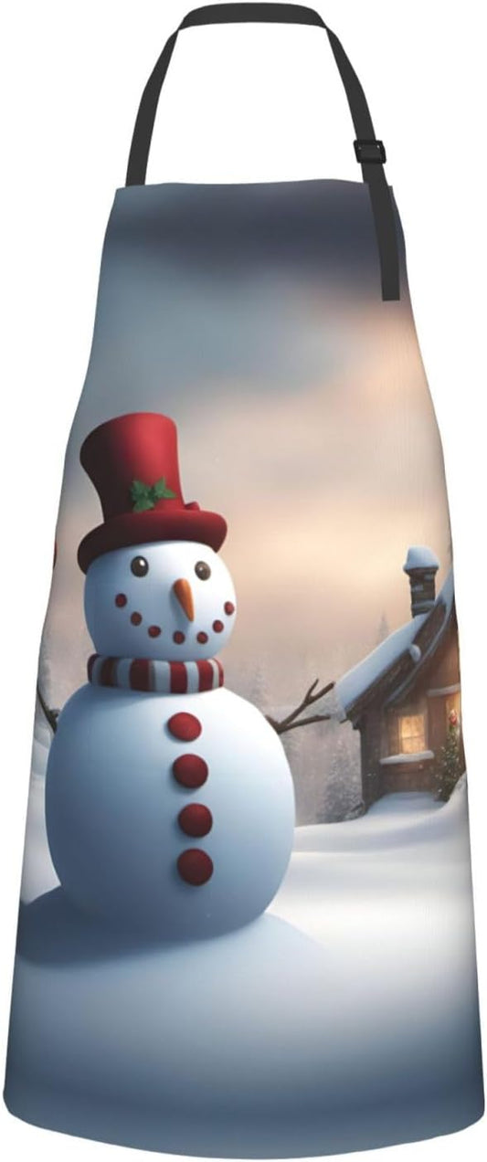 christmas snowman 3 print Waterproof chef's apron with pocket apron for kitchen cooking baking barbecue and gardening