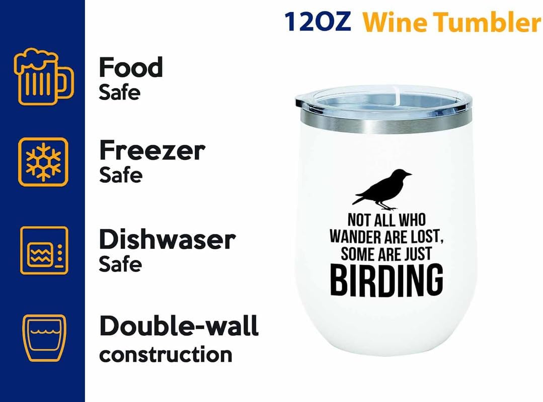 Birding White Edition Wine Tumbler 12oz - Not all who wander - Bird Fe