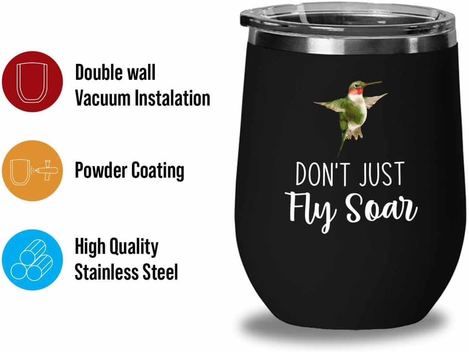 Bird Lover Black Edition Wine Tumbler 12oz - Don't just fly soar - Hum