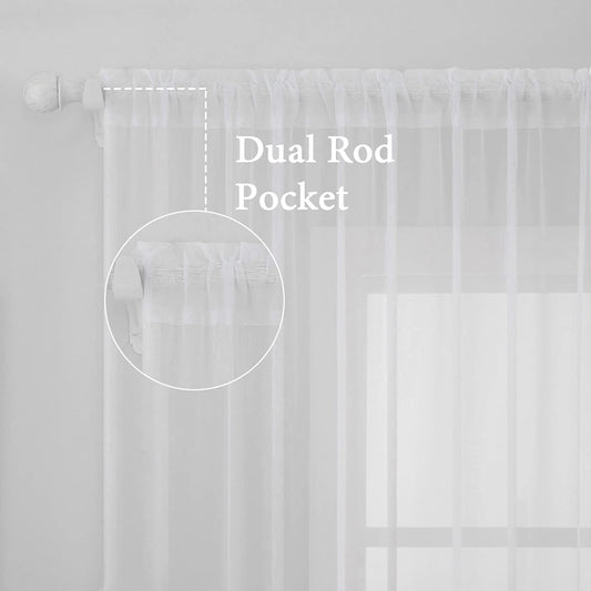 MIULEE 2 Panels Solid Color White Sheer Window Curtains Elegant Window Voile Panels/Drapes/Treatment for Bedroom Living Room (54 X 84 Inches White)