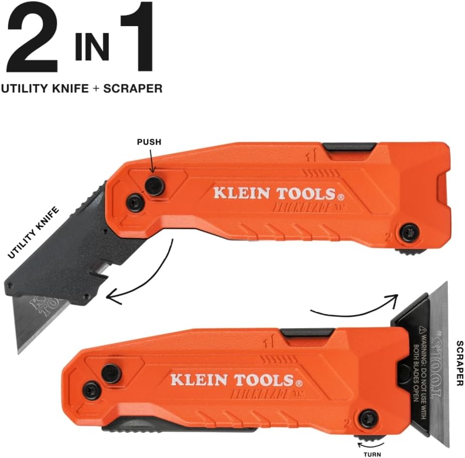 Klein Tools 44306 FLICKBLADE 2-in-1 Folding Utility Knife and Scraper 