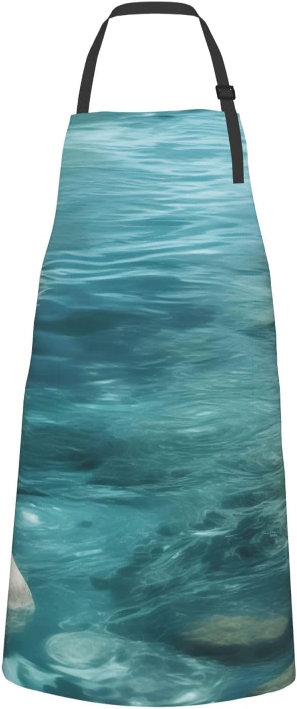 YANYU Tranquil water Print 28x33 In Kitchen Apron Stylish Chef Apron with Pockets for Cooking Baking Painting