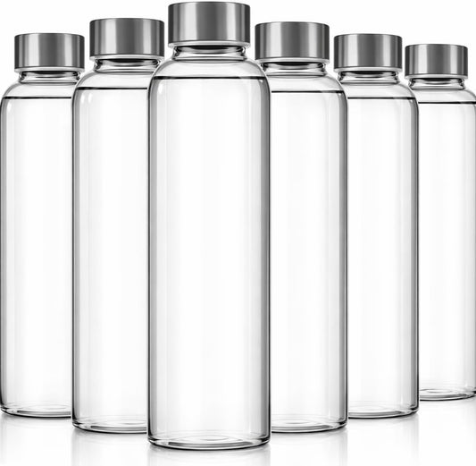 Epica Clear Glass Bottles with Lids, 18oz Resuable Glass Water Bottles