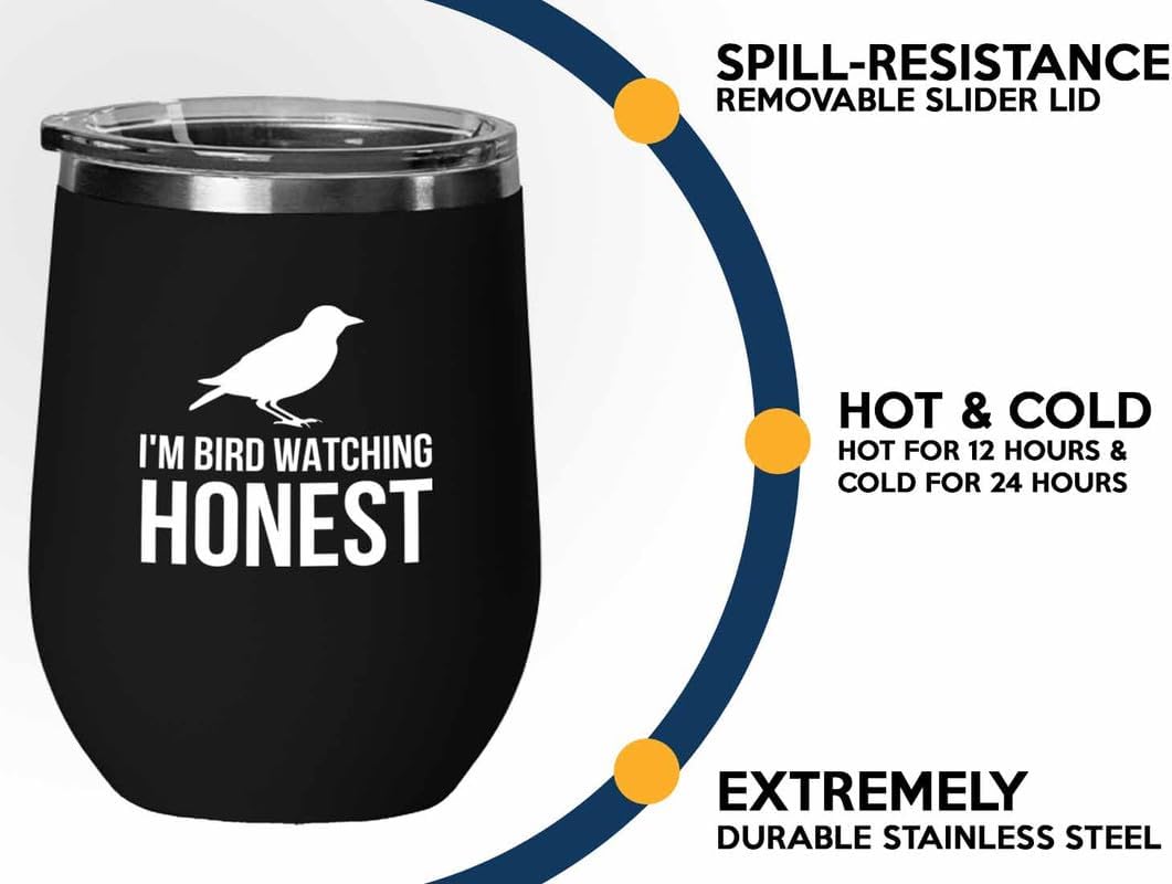 Birding Black Edition Wine Tumbler 12oz - I'm bird watching - Bird Fee