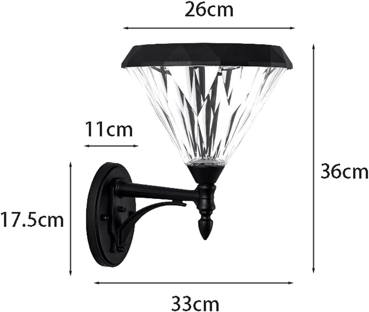 Solar Outdoor Wall Sconce, Remote Control Exterior Wall Lamp, Diamond Solar Powered Fixture, IP65 Waterproof Die-Cast Aluminum Light, 4 Color Modes for Porch Patio Garden Yard Fence Garage