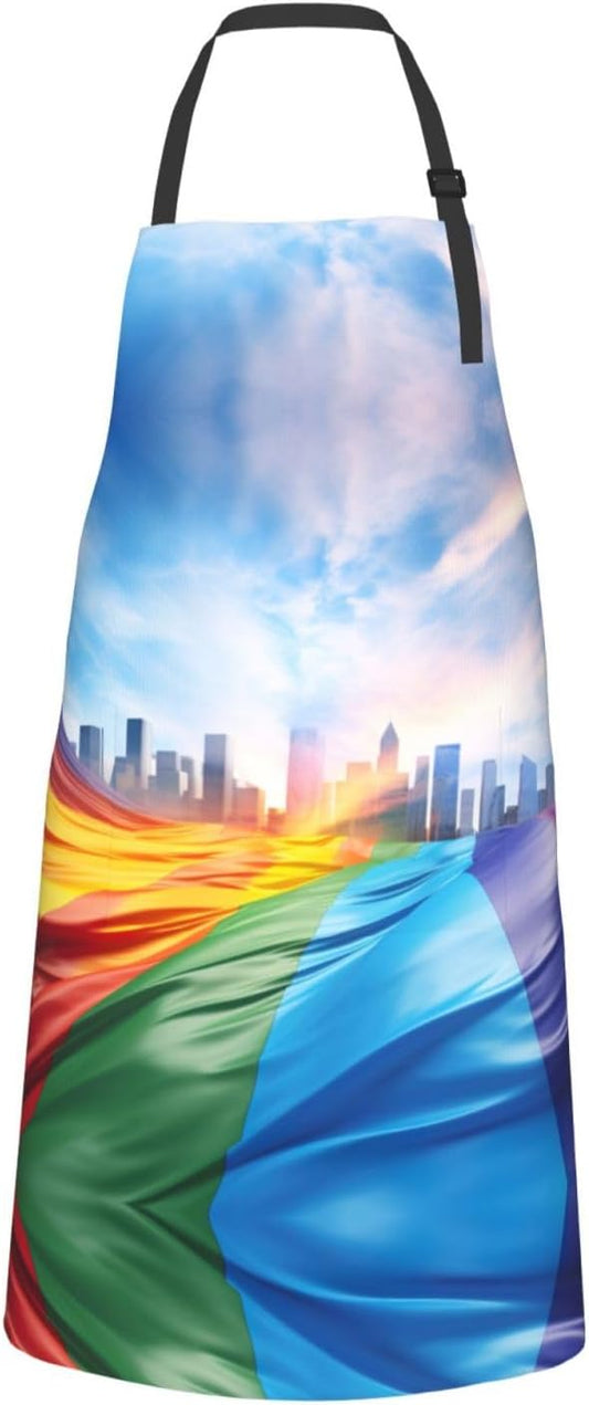 Pride Flag print Waterproof apron with pocket adjustable cooking apron for adult kitchen bibs to bake