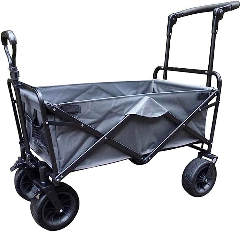 Trolleys, Household Folding Garden Trolley Cart Heavy Duty Wagon Multi-Function Shopping Cart for Outdoor Camping Pull Truck with 4 Beach Wheels, Load：80Kg/Grey