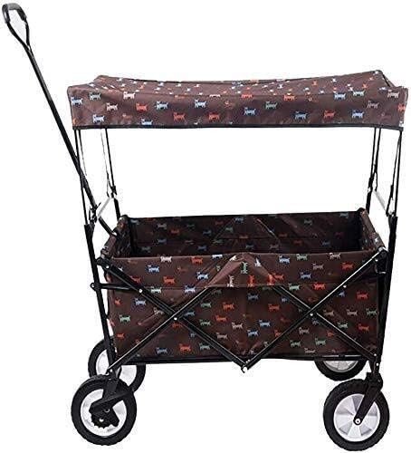 Garden Carts Folding Wagon Cart,Utility Garden Cart Collapsible Outdoor Trolley with Sun/Rain Shade,80 Kg/176 Pounds Capacity,Push Bar for Shopping,Beach