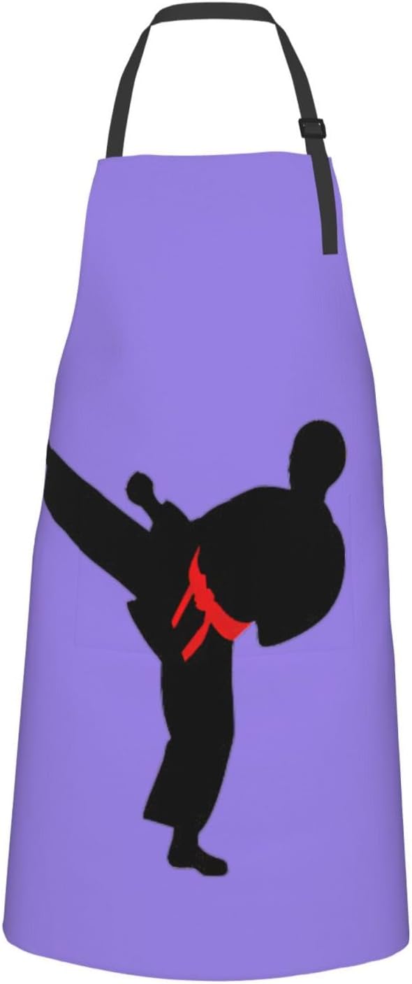 Karate Boy Vector Changeable Belt Color Print 28 x 33in Waterproof Apron with Pockets Fashionable Versatile Smock for Baking