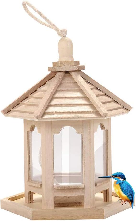 Wooden House Bird Feeder Hanging Feeding Station Hollow Bird Feeder (Assorted Color)