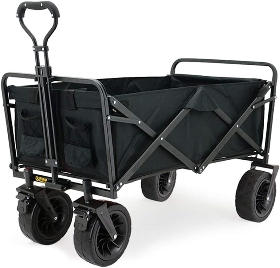 Handcart, Outdoor Multi-Function Wagon, Heavy-Duty Garden Portable Trolley, with 8 inch Rubber Wheels and Shelf, Suitable for Shopping and Picnic in The Park, Camping/Bla
