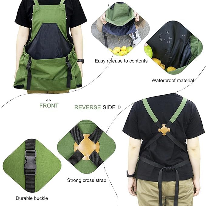 Osznmmg Gardening Apron with Pockets Gardening Apron for Harvesting Waterproof Adjustable Apron for Garden Mother's Day Gift