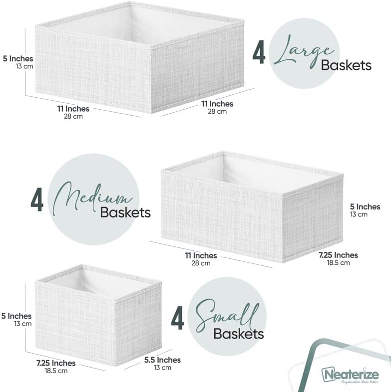 Drawer Organizer Clothes Set of 12 White-Grey - Dresser Organizer For Nursery, Bedroom, Closet - Perfect Baby Clothes Organizer and Storage & General Nursery Organization or Dresser Drawer Organizers