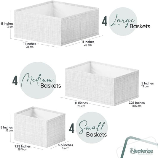 Drawer Organizer Clothes Set of 12 White-Grey - Dresser Organizer For Nursery, Bedroom, Closet - Perfect Baby Clothes Organizer and Storage & General Nursery Organization or Dresser Drawer Organizers