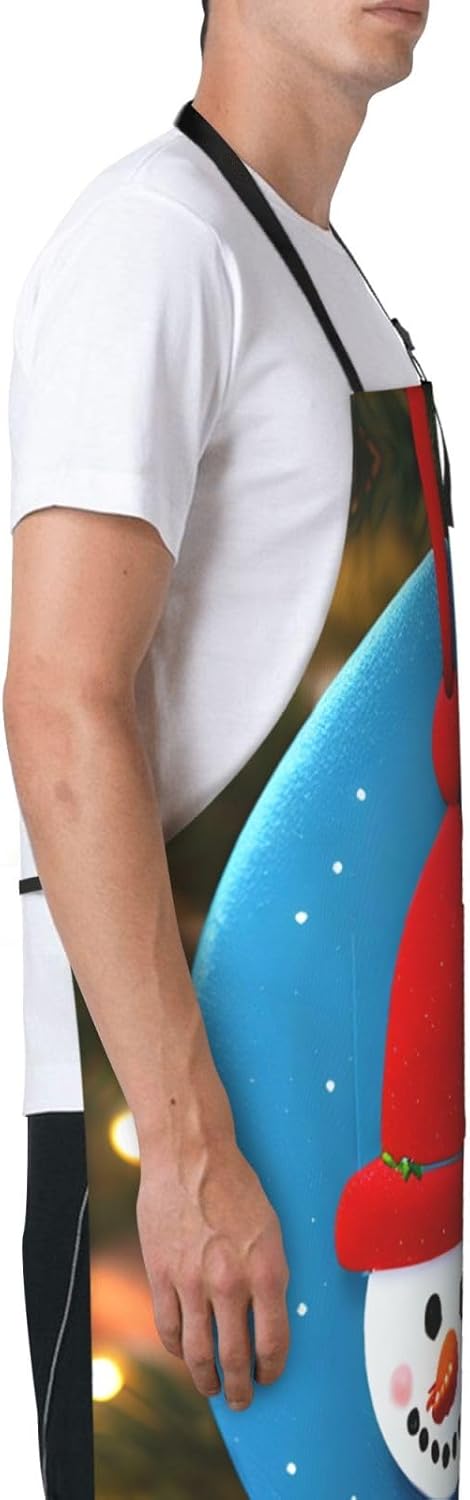 Christmas Carton Snowman Print Laundry apron 28x33 In Waterproof Kitchen Apron with Pockets for Cooking Baking