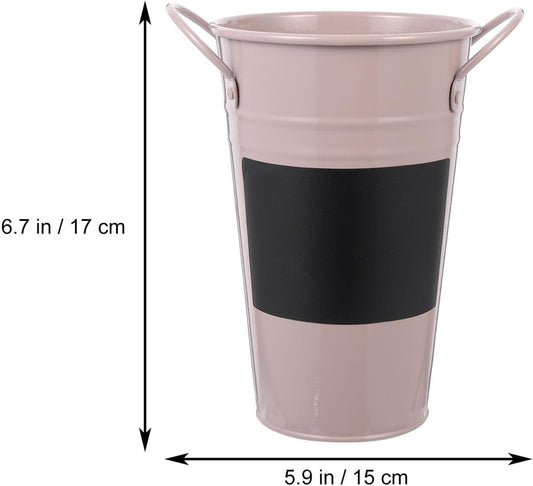 PRETYZOOM Iron Flower Bucket with Small Blackboard, Metal Plant Storage Organizer and Decorative Flowerpot Vase, Light Purple Succulent Planter for Home Garden Décor