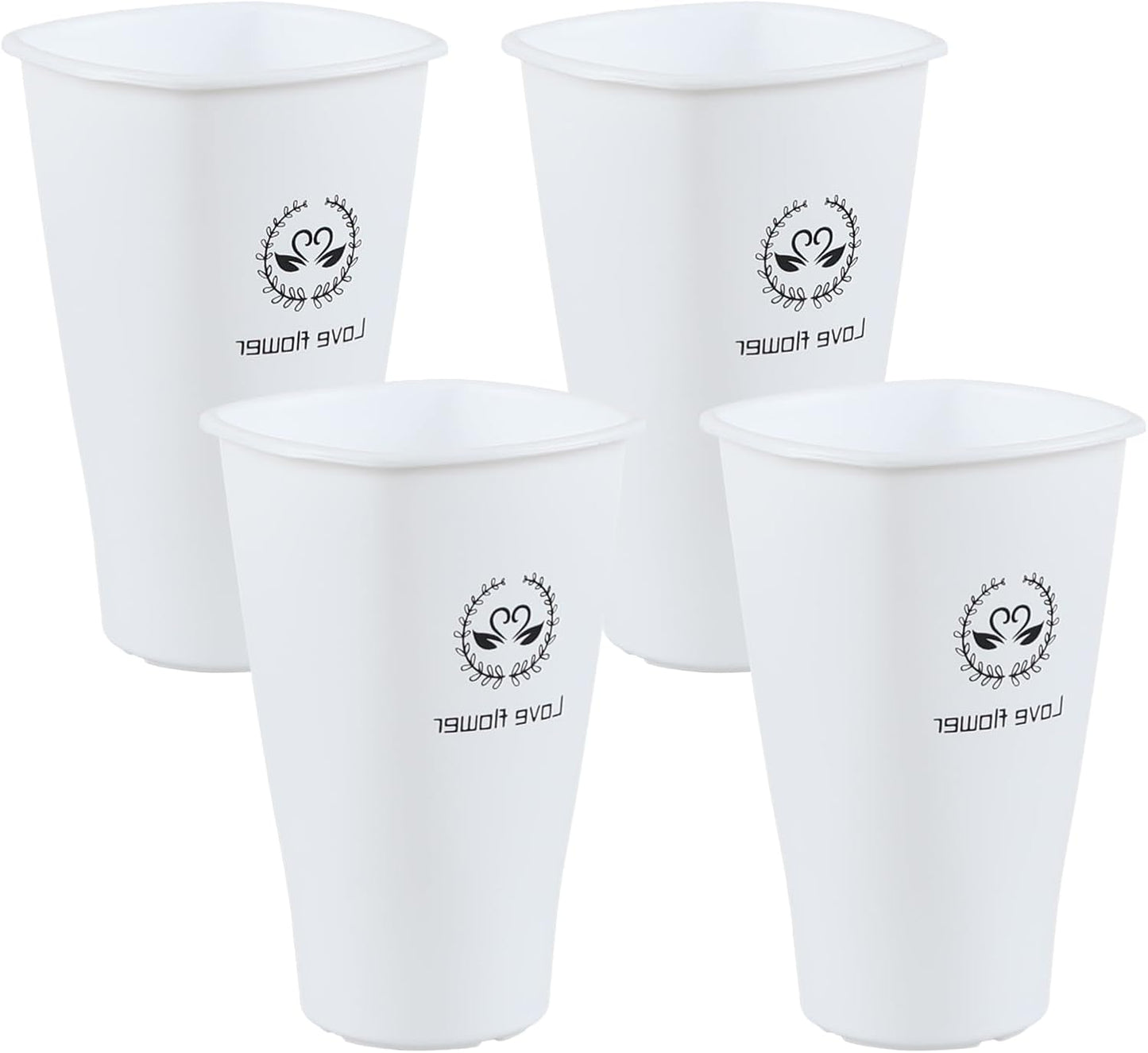 12 Inch Tall Flower Plant Buckets with Handles, Deep Plastic Flower Holder Tall Plant Pot, Planter Farmhouse Vase, Set of 4, White