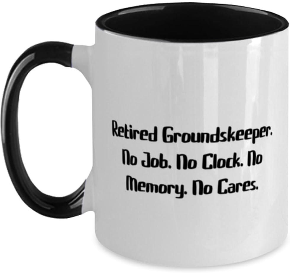 Epic Groundskeeper Gifts, Retired Groundskeeper. No Job.., Cool Birthday Two Tone 11oz Mug Gifts For Colleagues From Colleagues, Gift for gardener, Gift for landscaper, Gift for lawn care worker, Gift