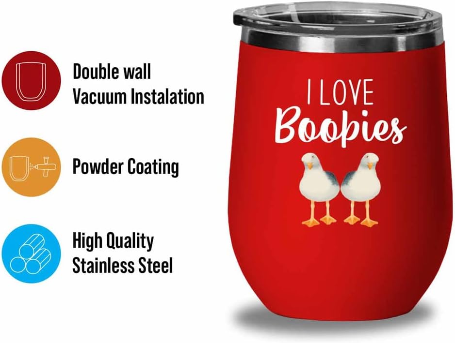 Bird Lover Red Edition Wine Tumbler 12oz - Love Boobies - Hummingbird 