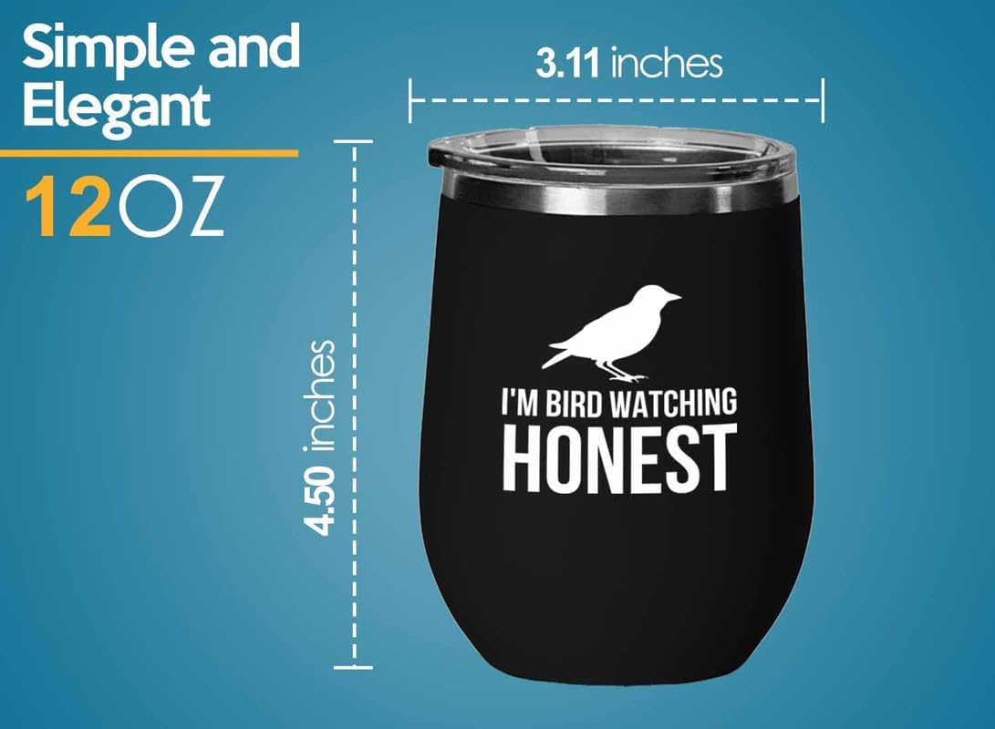Birding Black Edition Wine Tumbler 12oz - I'm bird watching - Bird Fee