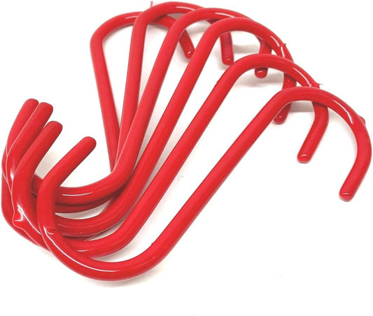 Red PVC Coated S Shape Utility Hook Set - Pack of 6, 5 inches Length, 