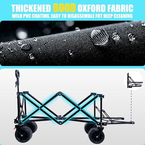 Heavy Duty Foldable Wagon with Waterproof UV Cover - Ideal for Beach, Fishing, Gardening, Picnics, Dog Walking, Shopping & Outdoor Adventures