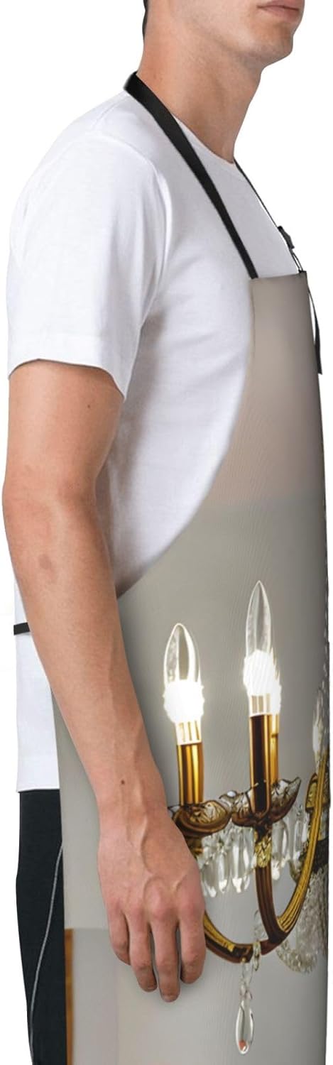 Ball Room Chandelier print Waterproof chef's apron with pocket apron for kitchen cooking baking barbecue and gardening