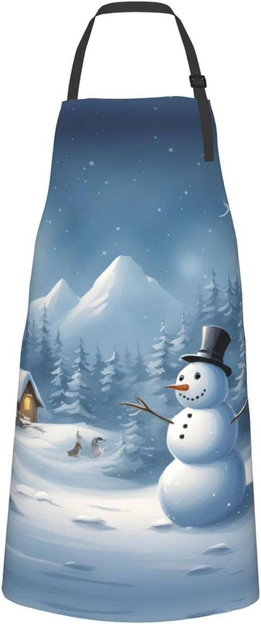 Winter Snowman print Waterproof apron with pocket adjustable cooking apron for adult kitchen bibs to bake