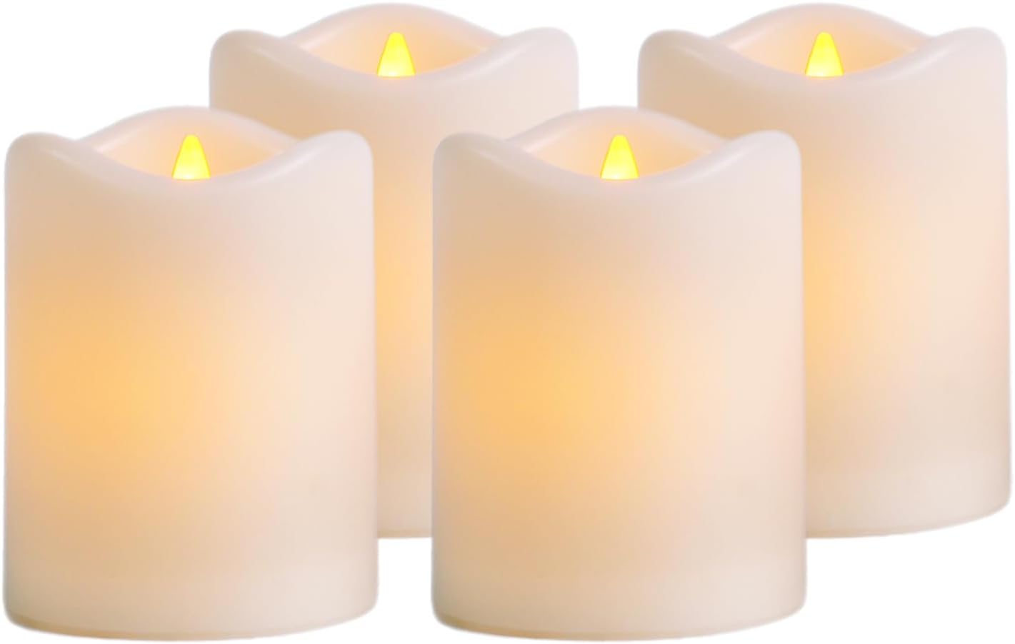 Solar Flameless Pillar Candles Outdoor 4 Pack, 3"x4" Rechargeable Solar Powered Lights, IP65 Waterproof Dusk to Dawn Sensor Solar Candles for Backyard, Garden, Patio, Porch, Pathway, Table Centerpiece