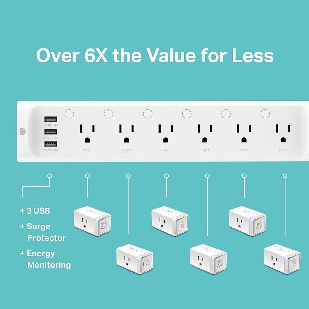 Kasa Smart Plug Power Strip HS300, Surge Protector with 6 Individually Controlled Smart Outlets and 3 USB Ports, Works with Alexa & Google Home, No Hub Required