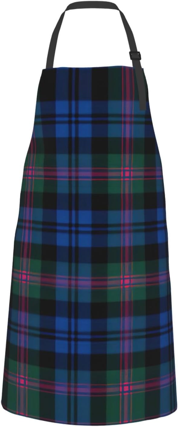 Blue and Green Scottish Tartan print Waterproof apron with pocket adju
