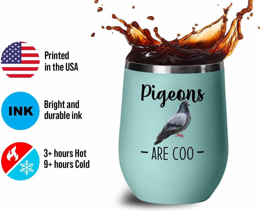 Bird Lover Teal Edition Wine Tumbler 12oz - Pgeons are coo - Hummingbi