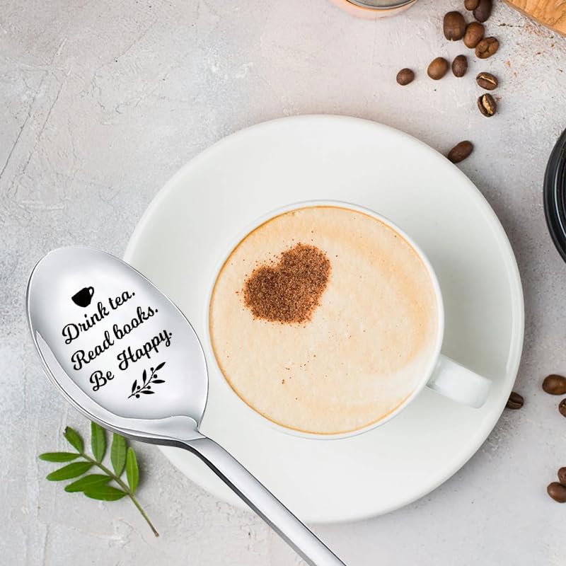 Drink Tea Read Books Spoon for Tea Lover Friend Birthday Graduation Ch