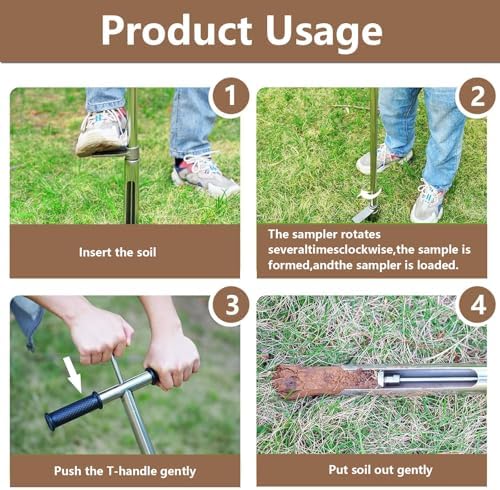 1m Stainless Steel Soil Sampler Probe for Lawn & House Plants - Ejector Foot Pedal Handle, 2" Diameter (38mm) - Durable Soil Testing Tool for Garden & Lawn Care
