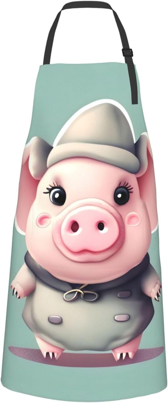 Cute Pig Print Laundry apron 28x33 In Waterproof Kitchen Apron with Pockets for Cooking Baking
