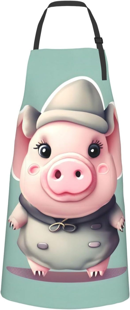 Cute Pig Print Laundry apron 28x33 In Waterproof Kitchen Apron with Pockets for Cooking Baking