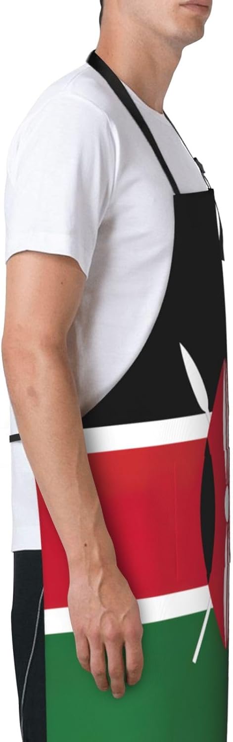 Flag of Kenya print Waterproof chef's apron with pocket apron for kitchen cooking baking barbecue and gardening