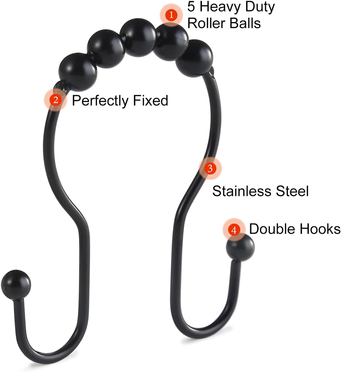 Goowin Shower Curtain Hooks, 12 Pcs Shower Curtain Rings, Stainless St