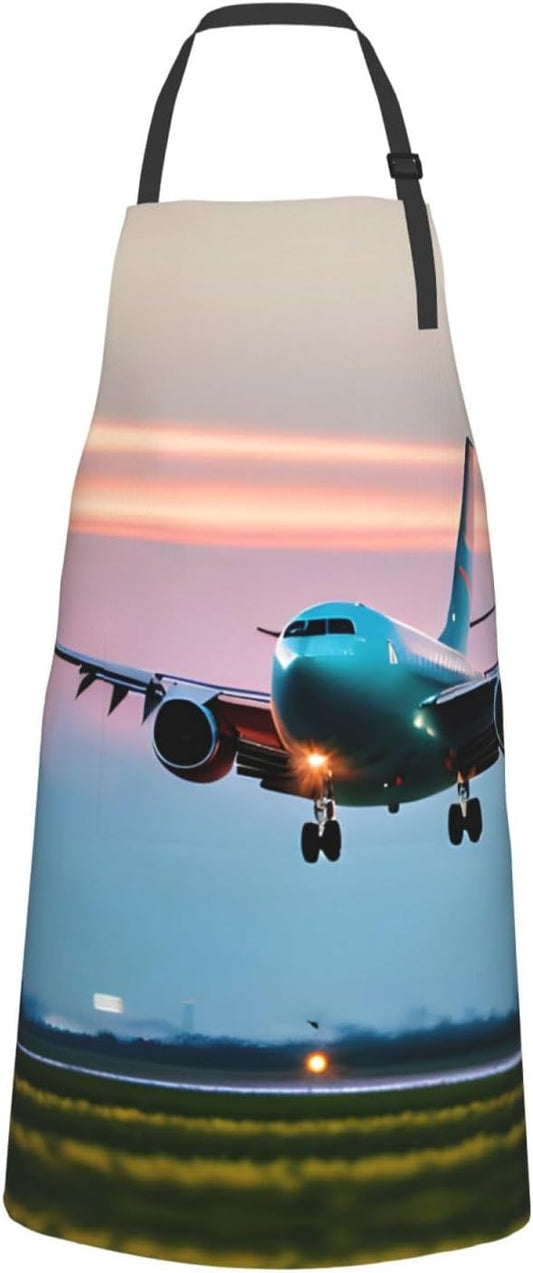 Airplane in The Evening Lights Print Laundry apron 28x33 In Waterproof