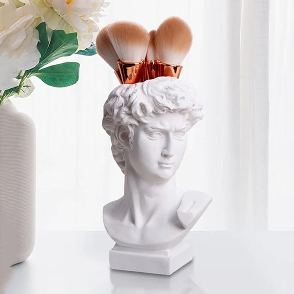 Queenbox 6.3x3.5in David Resin Bust Figurines Vase, Face Pot Heads Planter Container Holder, Classic Italy Art Statue Sculpture, White L