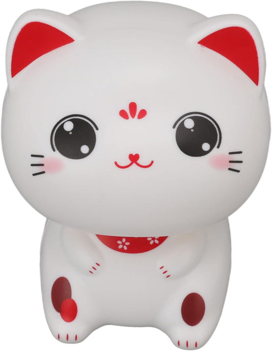 Cat Sculpture, Solar Light Induction Lucky Cat Statue Plastic Nodding Cute Ornament Decoration for Restaurants Car Dashboard (with Large Eyes)