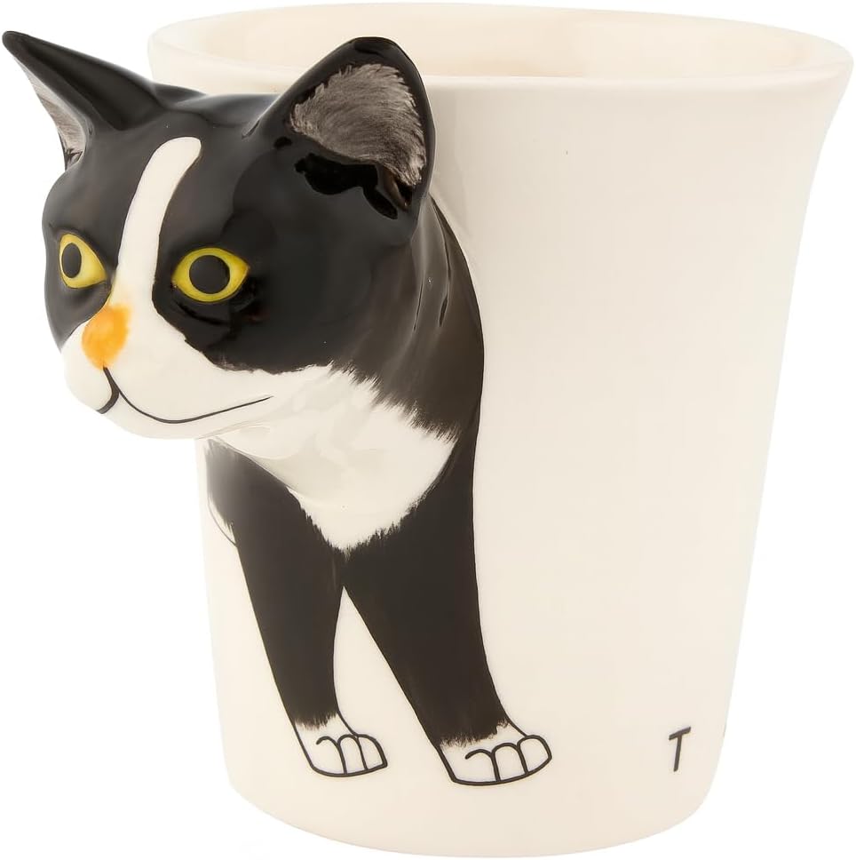 Black Tuxedo Cat Coffee Mug & Mini Planter Pot – Ceramic Coffee Cup with 3D Cat Head Handle, Multi-Use Cute Novelty Tea Mug, Pencil Holder – Gift for Cats Lovers & Office Decor by SassyXpressions