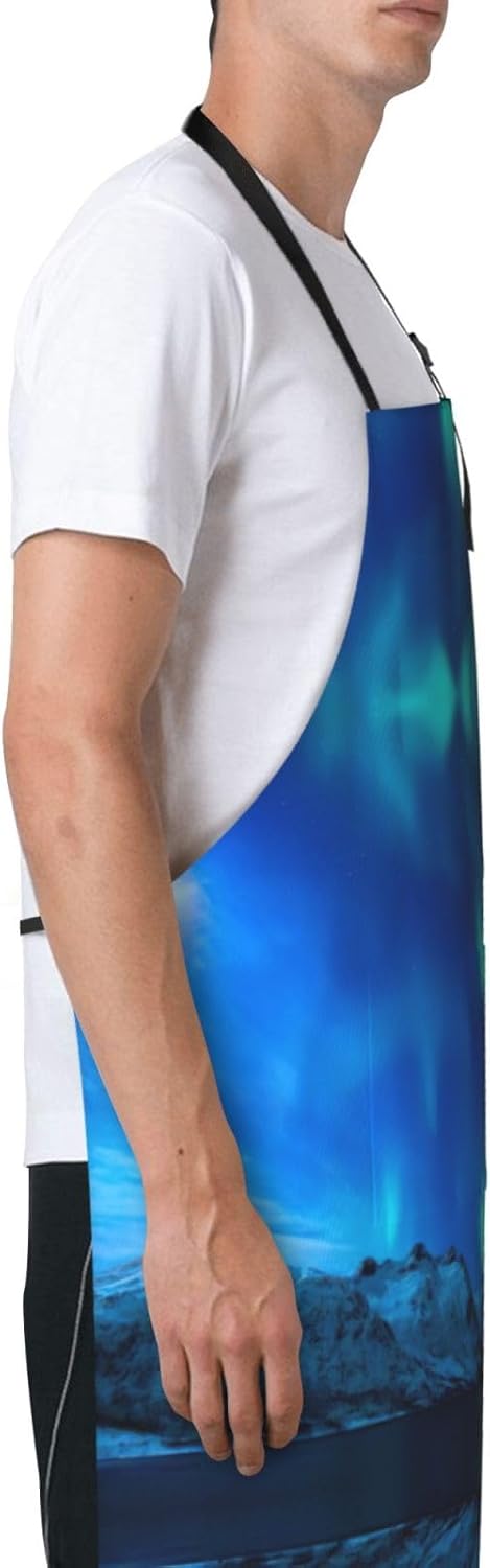 Northern Lights print Waterproof apron with pocket adjustable cooking apron for adult kitchen bibs to bake