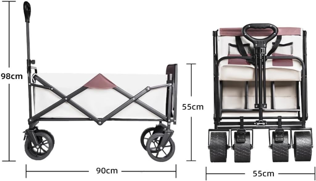 Trolley Folding Cart with Wheels Foldable Wagon Camping Outdoor Shopping Push (Black)